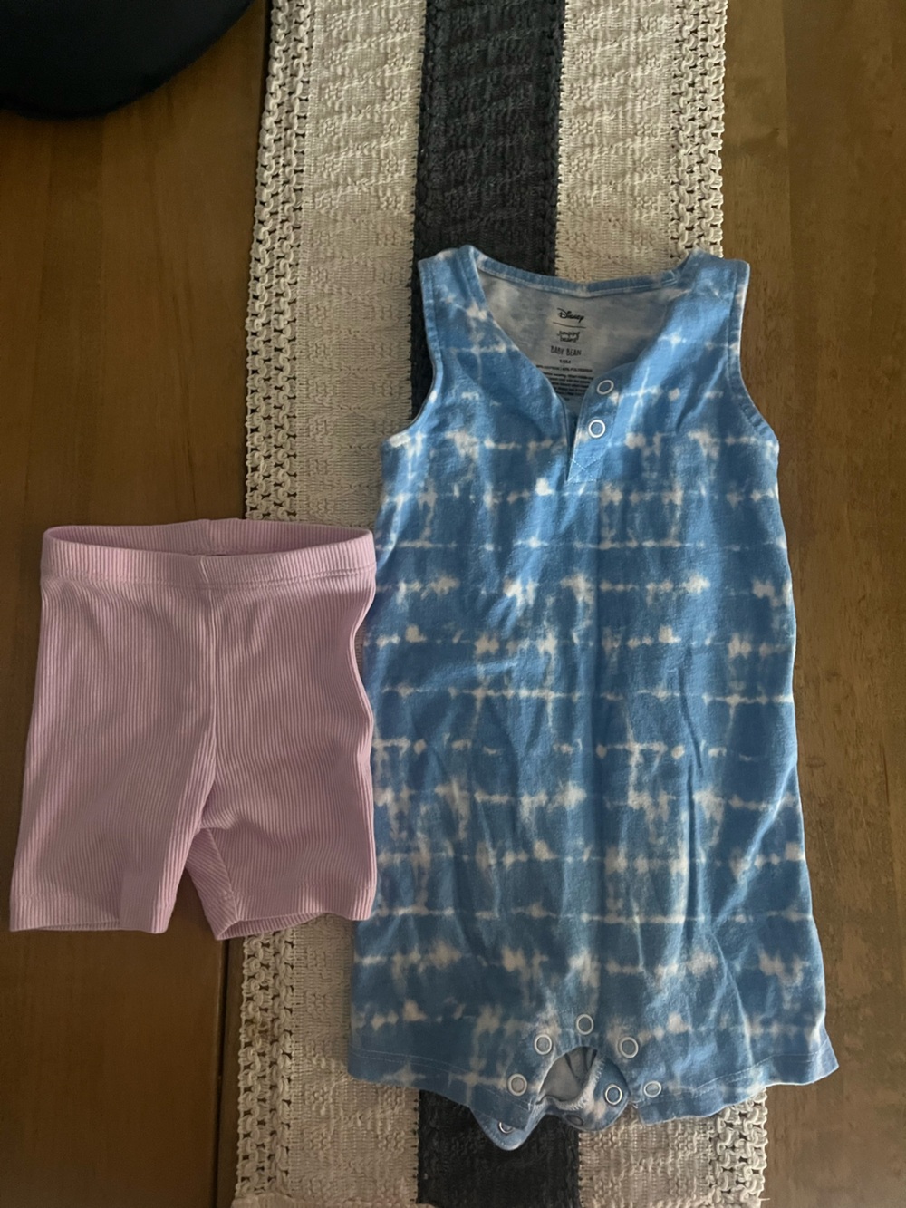 Disney Blue Tie-Dye Tank Romper and Pink Ribbed Shorts 12M